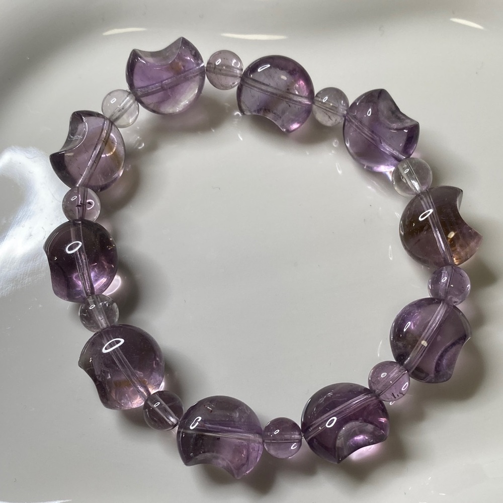 Natural Amethyst Crescent Moon Bracelet • Purple Quartz Moon & Star Duo - Picture 2 of 7